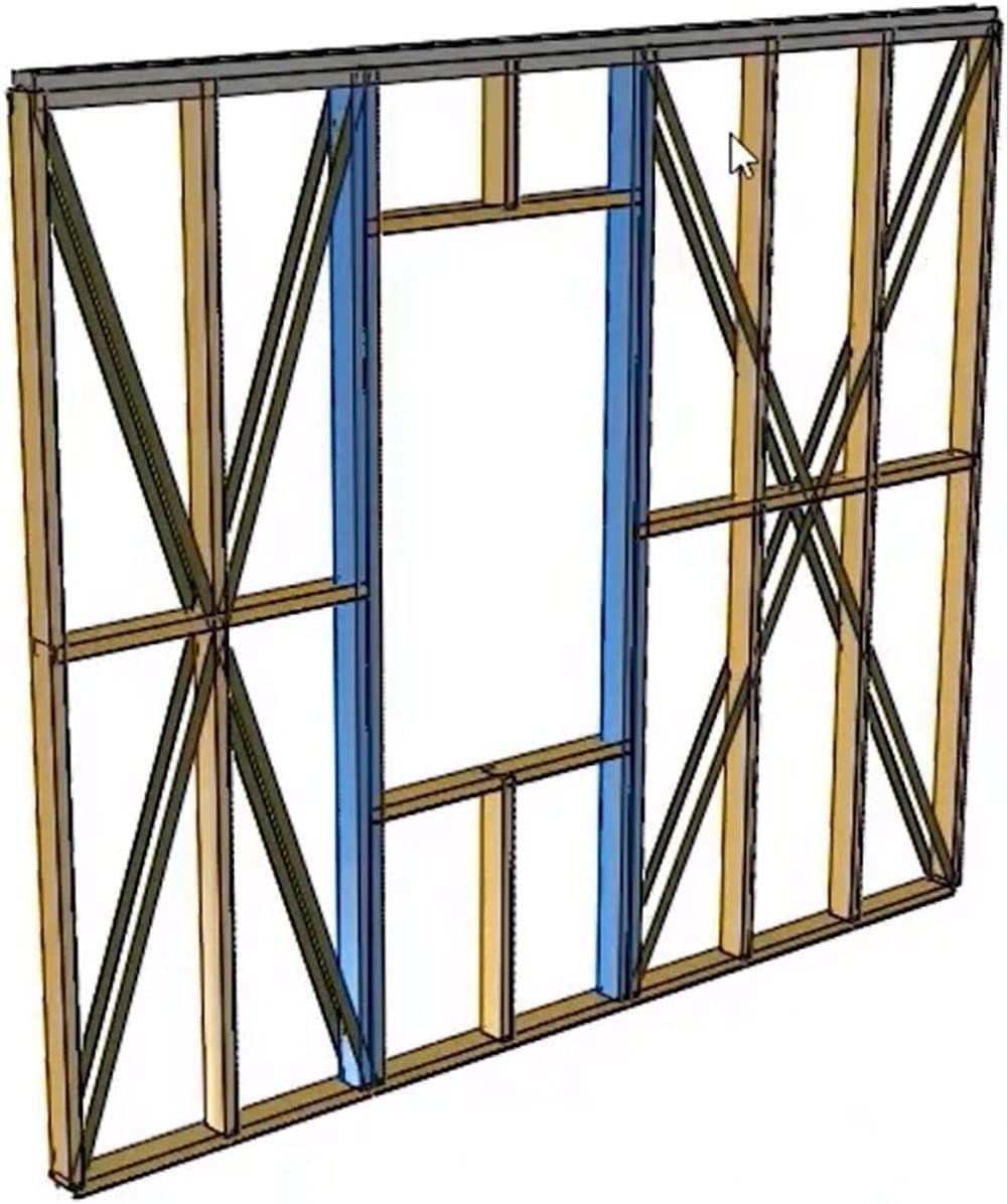 Prefabricated cold-formed steel wall panel with C-section studs and a framed opening