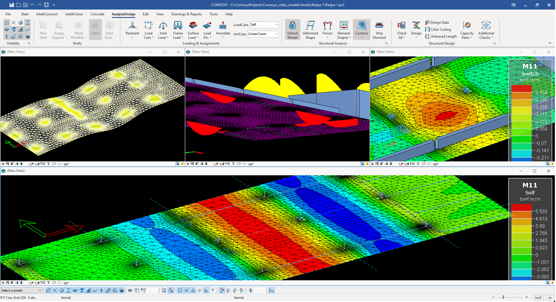 Structural analysis contour plot of a reinforced concrete slab in COMOSYS