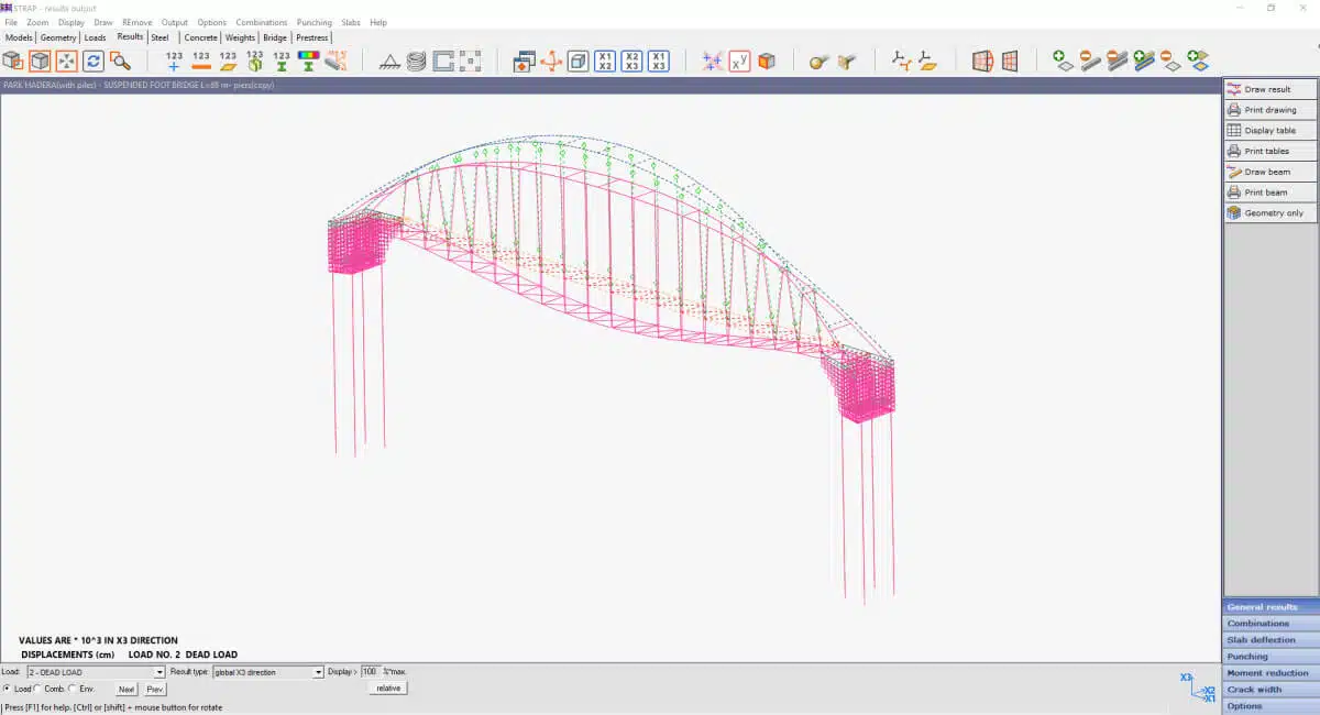 Deflected shape of a structural finite element model under load