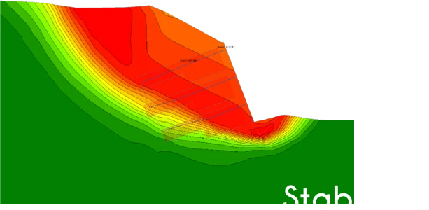 CESAR-LCPC — slope stability with soil reinforcement, displacement contours