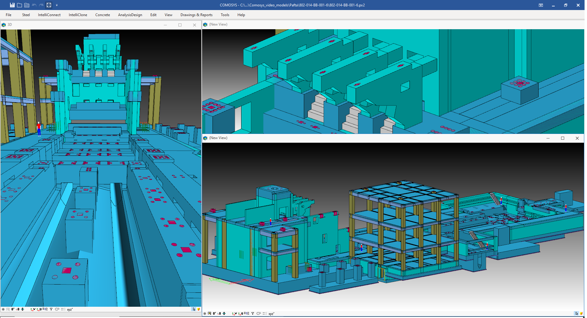 COMOSYS multi-view of a concrete and steel model