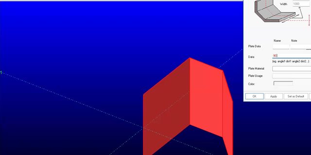 A bent plate placed from the plate dialog