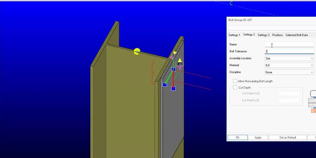 The bolt dialog on a column plate