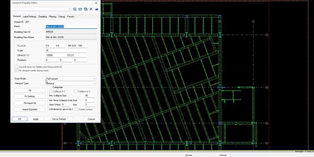 A GA plan with the viewport properties dialog