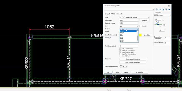 A dimension with the units and precision dialog