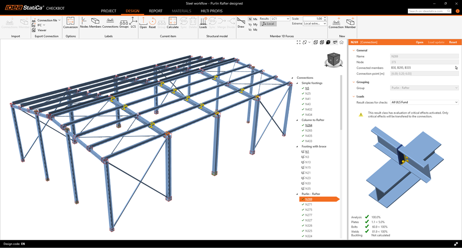 Checkbot importing a full portal-frame model from CAD/FEA