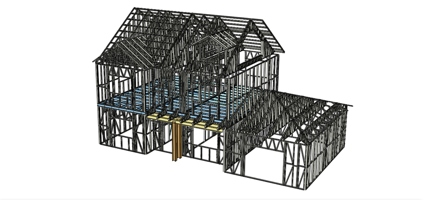 A light-gauge steel building analysed and code-checked in STRAP — the whole frame, member by member