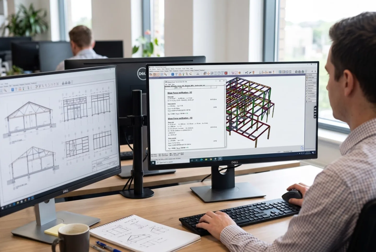 Structural engineer running a STRAP analysis of a light-gauge steel building frame