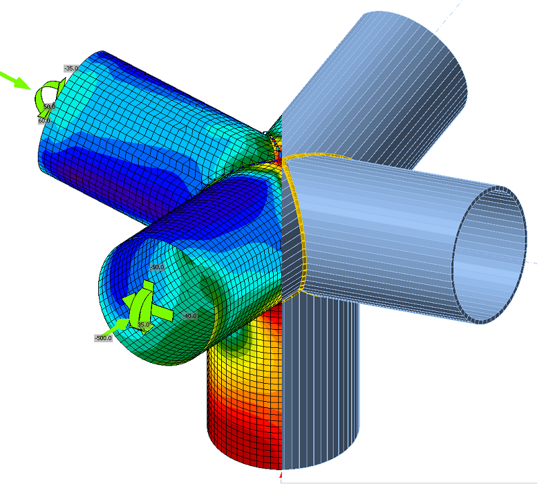 Stress and utilization results on a spatial welded CHS joint