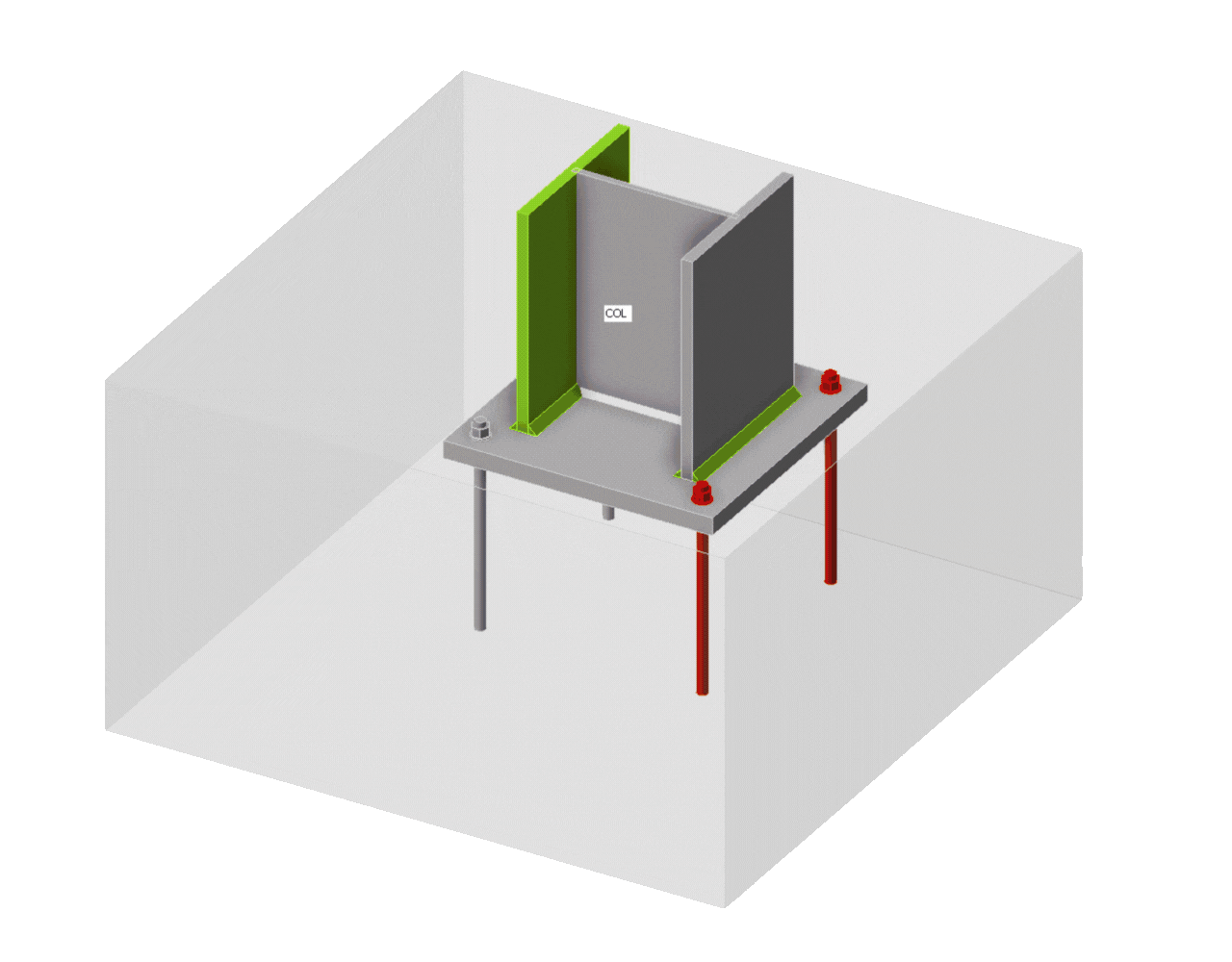 IDEA StatiCa 3D anchoring — steel base plate anchored into a reinforced concrete block