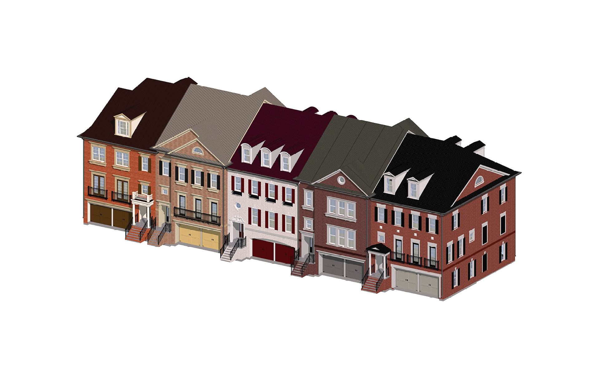 Vertex BD — a row of home elevation and option variants generated from one base model